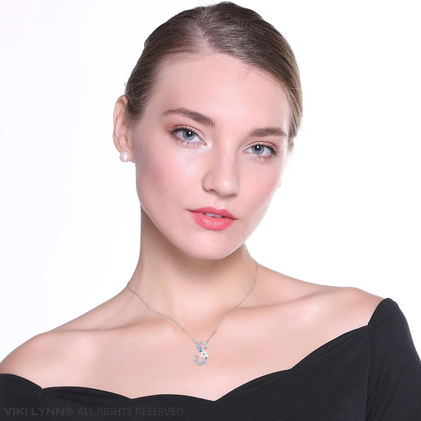 Initial Necklace for Women 925 Sterling Silver Initial a to Z Letter Pendant Necklace with Blue Flower Cubic Zirconia Birthday Engagement Gift for Women,Mom, Couple