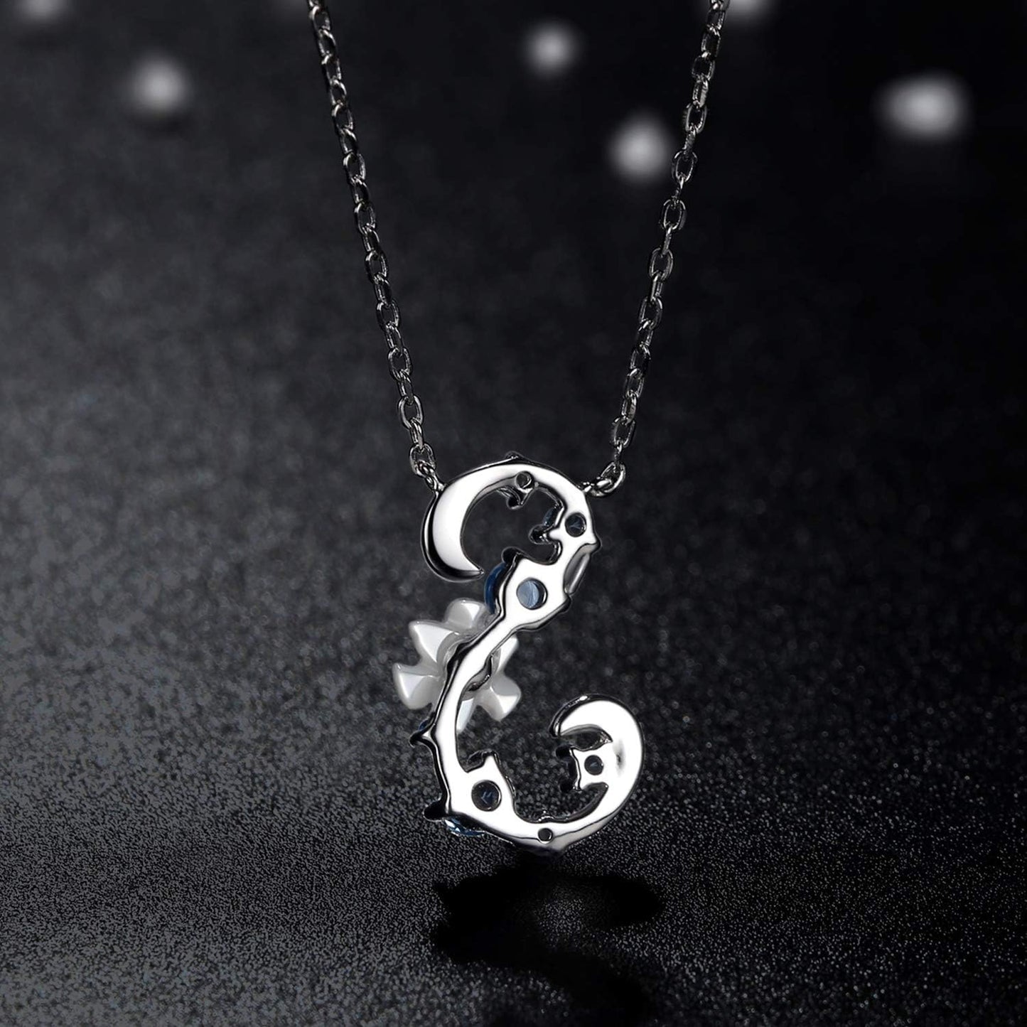 Initial Necklace for Women 925 Sterling Silver Initial a to Z Letter Pendant Necklace with Blue Flower Cubic Zirconia Birthday Engagement Gift for Women,Mom, Couple