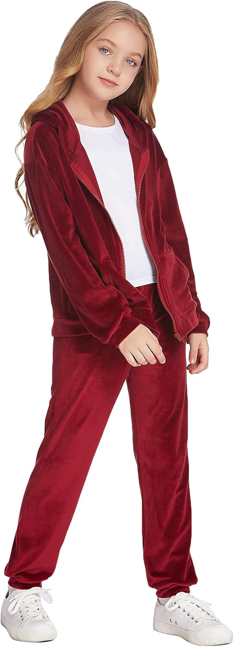 Sweatsuits for Girls Tracksuit 2 Piece Outfits Velvet Velour Active Wear Zip-Up Hoodie Sweatpants Sweat Suits