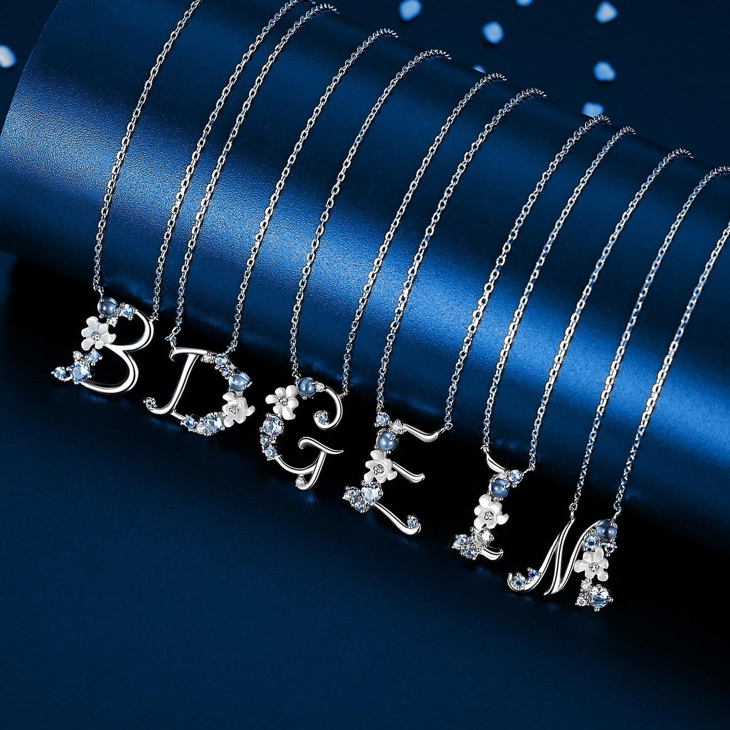 Initial Necklace for Women 925 Sterling Silver Initial a to Z Letter Pendant Necklace with Blue Flower Cubic Zirconia Birthday Engagement Gift for Women,Mom, Couple