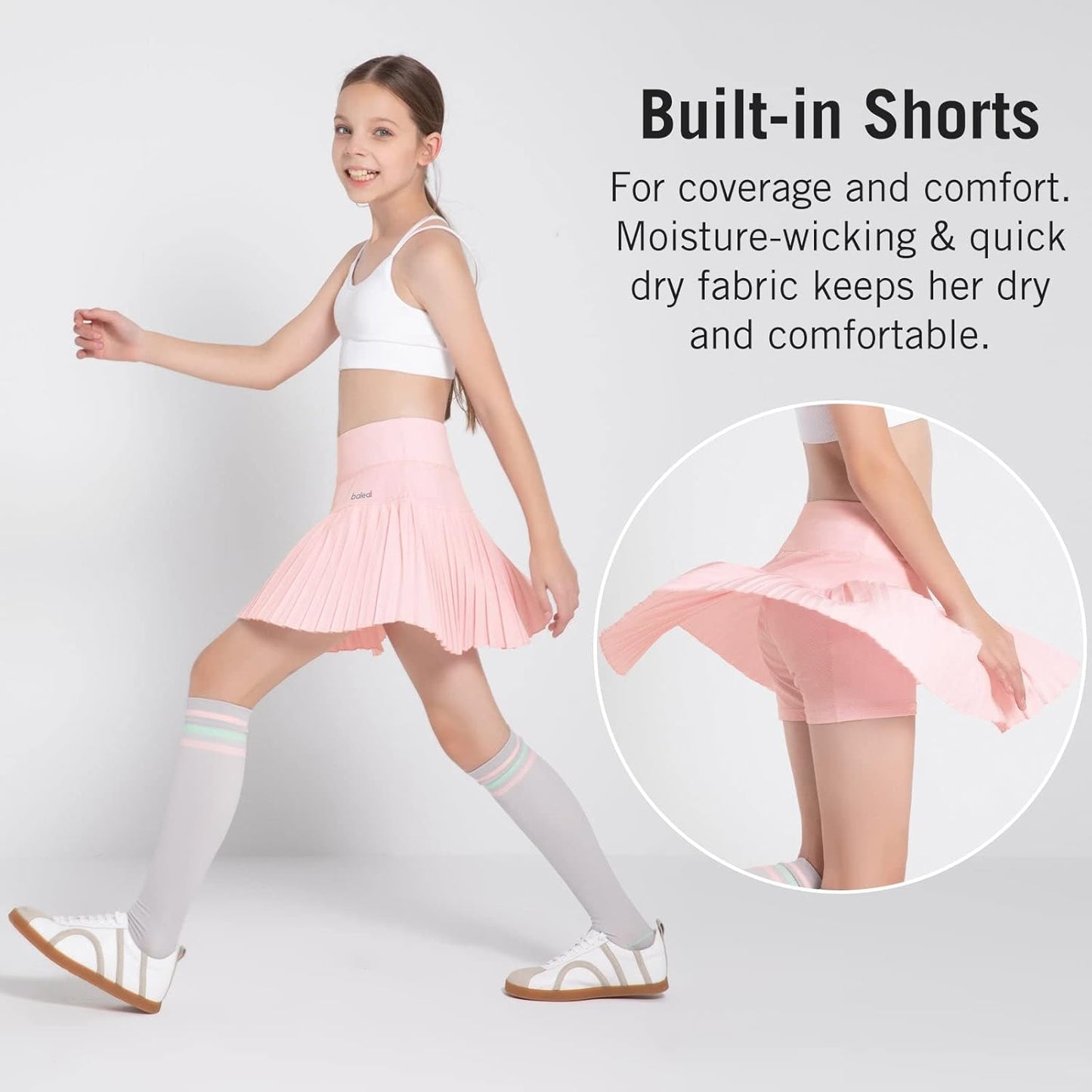 Girls' Tennis Skirts Pleated Golf Skort with Shorts Pockets Kids Athletic Active Wear