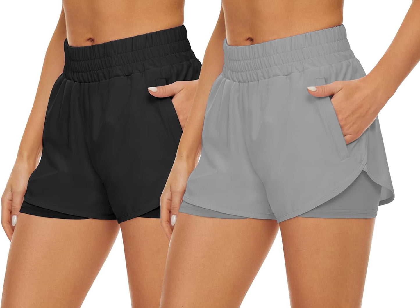2 Pack Athletic Shorts for Women, Quick Dry Running Shorts with Pockets High Waisted Workout Gym Sports Shorts