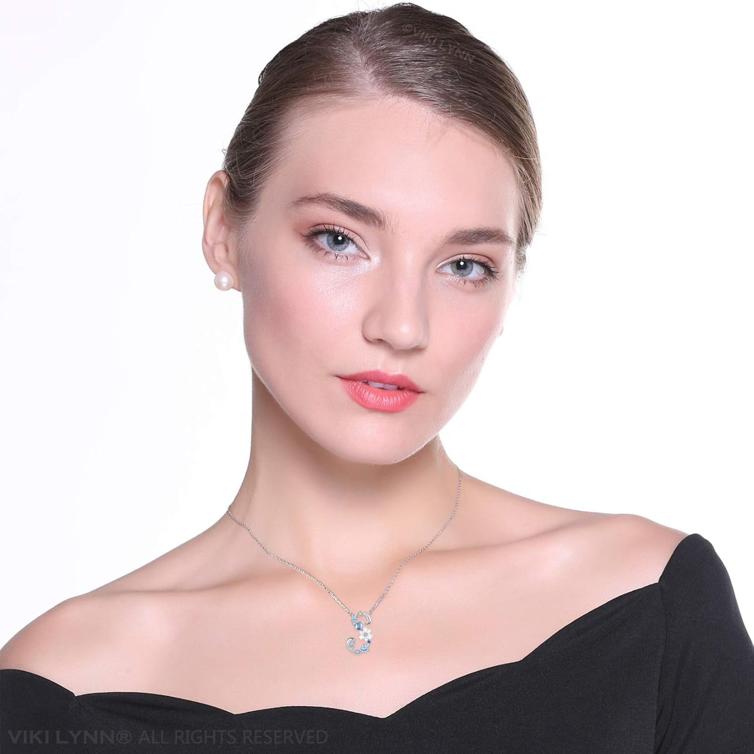 Initial Necklace for Women 925 Sterling Silver Initial a to Z Letter Pendant Necklace with Blue Flower Cubic Zirconia Birthday Engagement Gift for Women,Mom, Couple