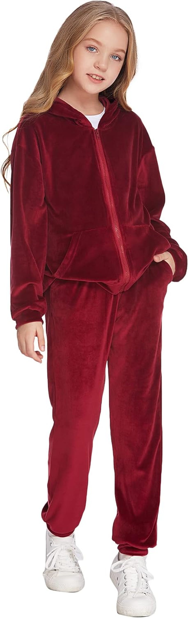 Sweatsuits for Girls Tracksuit 2 Piece Outfits Velvet Velour Active Wear Zip-Up Hoodie Sweatpants Sweat Suits