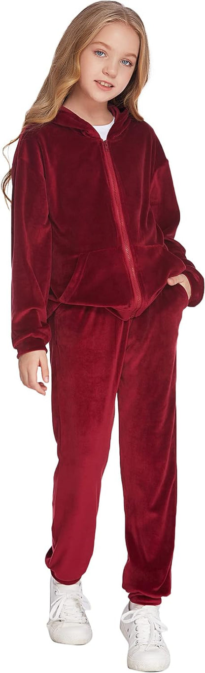 Sweatsuits for Girls Tracksuit 2 Piece Outfits Velvet Velour Active Wear Zip-Up Hoodie Sweatpants Sweat Suits