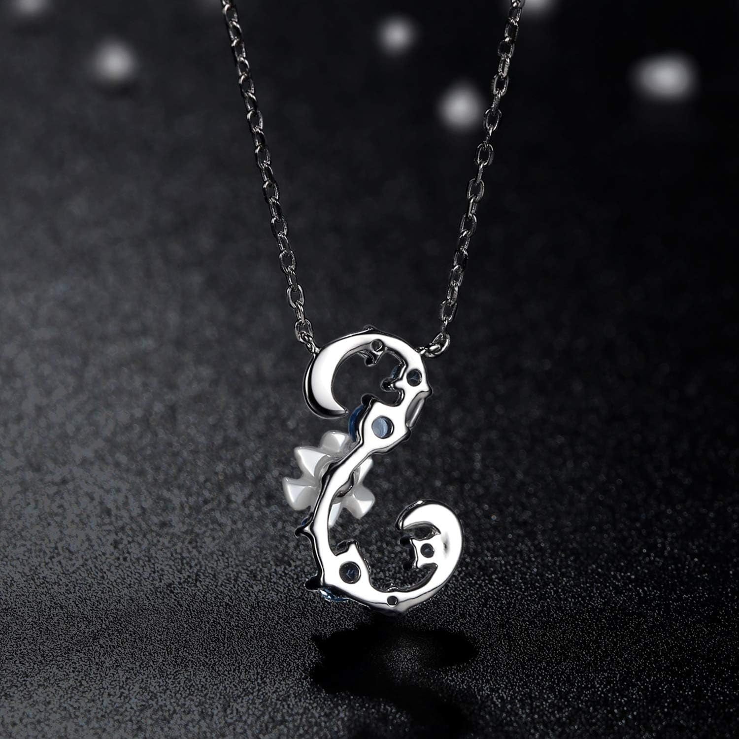 Initial Necklace for Women 925 Sterling Silver Initial a to Z Letter Pendant Necklace with Blue Flower Cubic Zirconia Birthday Engagement Gift for Women,Mom, Couple