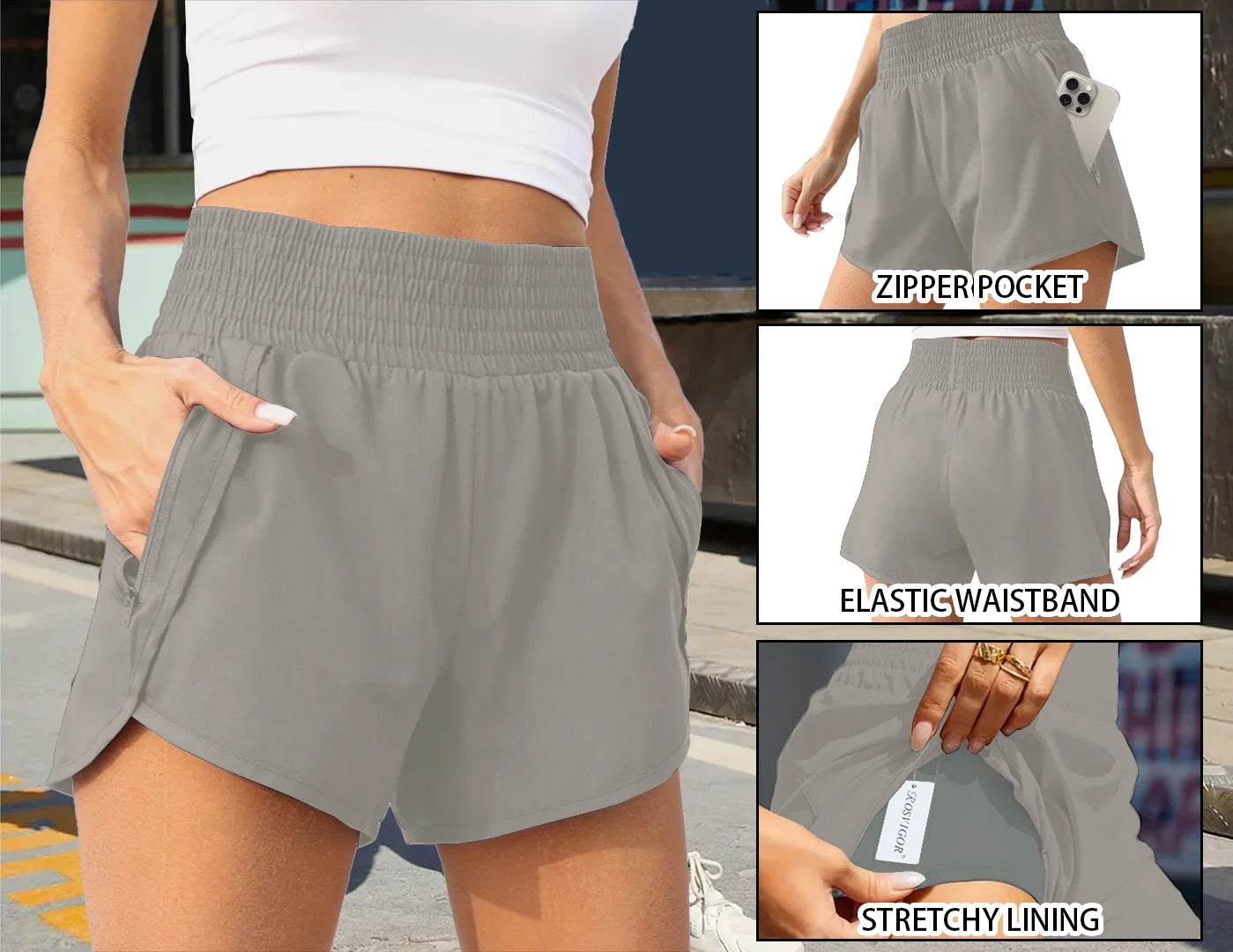 Womens Athletic Shorts High Waisted Running Shorts Gym Workout Shorts with Pockets