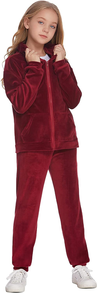 Sweatsuits for Girls Tracksuit 2 Piece Outfits Velvet Velour Active Wear Zip-Up Hoodie Sweatpants Sweat Suits