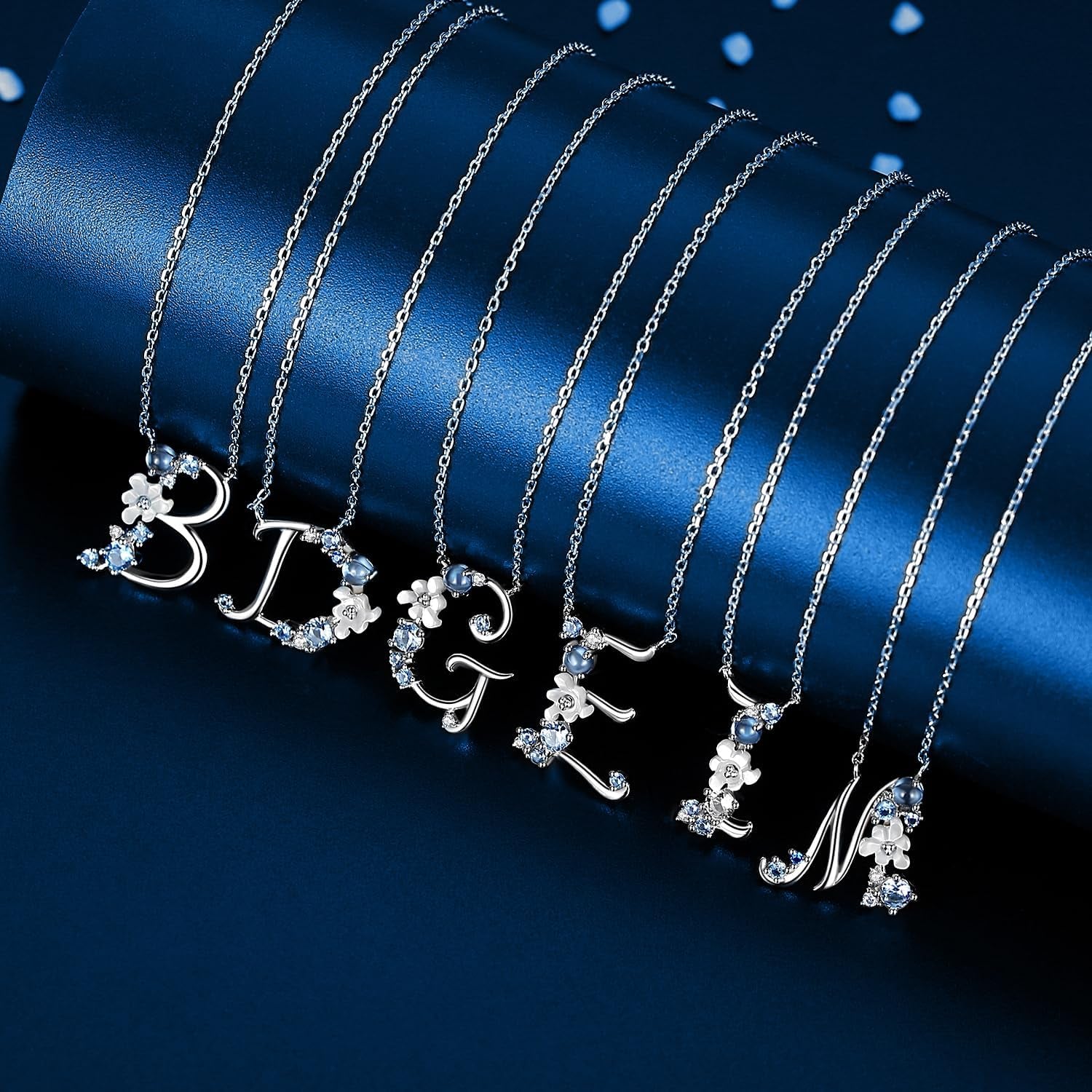 Initial Necklace for Women 925 Sterling Silver Initial a to Z Letter Pendant Necklace with Blue Flower Cubic Zirconia Birthday Engagement Gift for Women,Mom, Couple