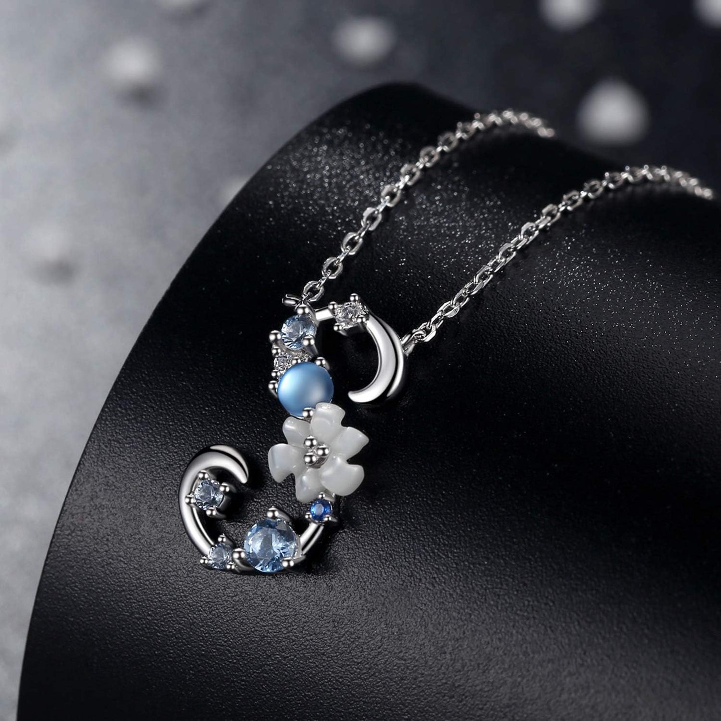 Initial Necklace for Women 925 Sterling Silver Initial a to Z Letter Pendant Necklace with Blue Flower Cubic Zirconia Birthday Engagement Gift for Women,Mom, Couple