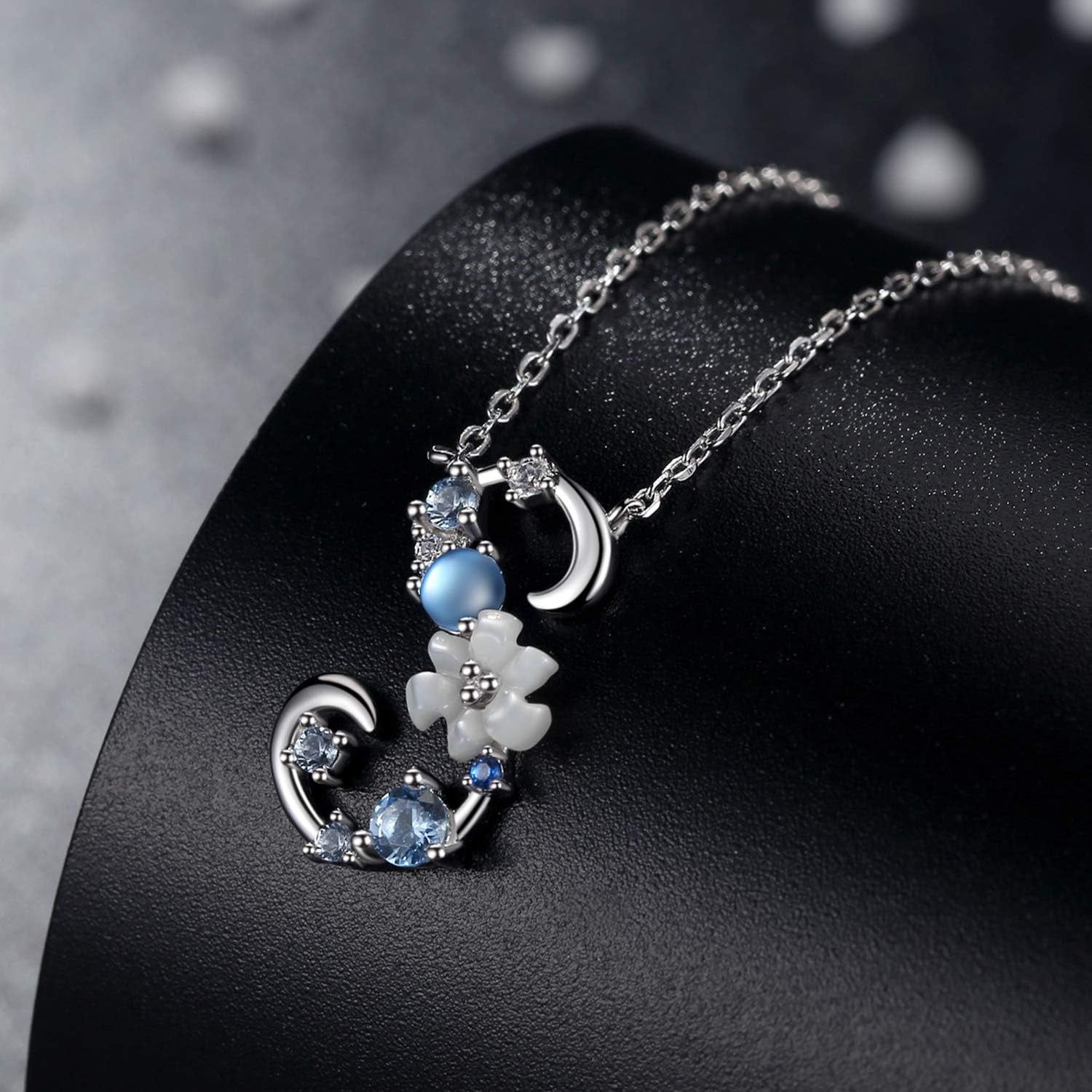 Initial Necklace for Women 925 Sterling Silver Initial a to Z Letter Pendant Necklace with Blue Flower Cubic Zirconia Birthday Engagement Gift for Women,Mom, Couple