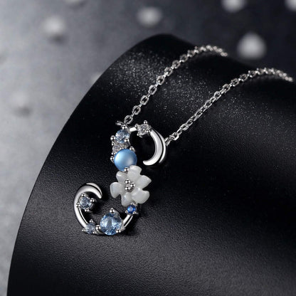 Initial Necklace for Women 925 Sterling Silver Initial a to Z Letter Pendant Necklace with Blue Flower Cubic Zirconia Birthday Engagement Gift for Women,Mom, Couple