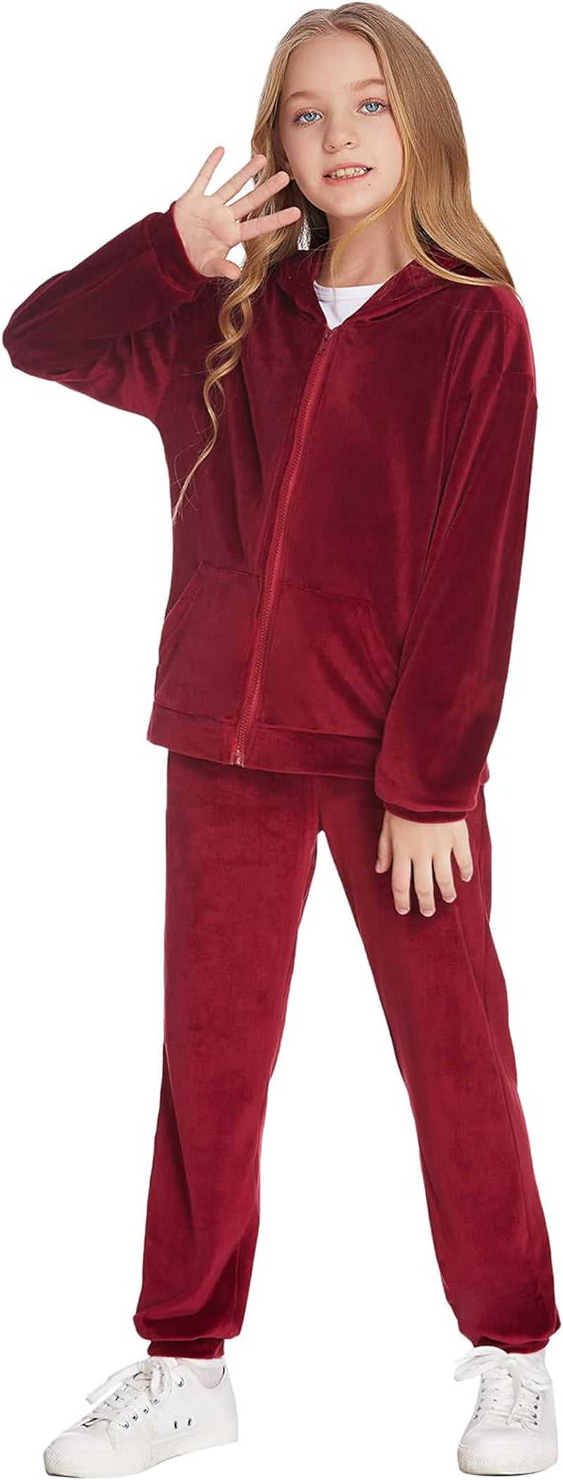 Sweatsuits for Girls Tracksuit 2 Piece Outfits Velvet Velour Active Wear Zip-Up Hoodie Sweatpants Sweat Suits