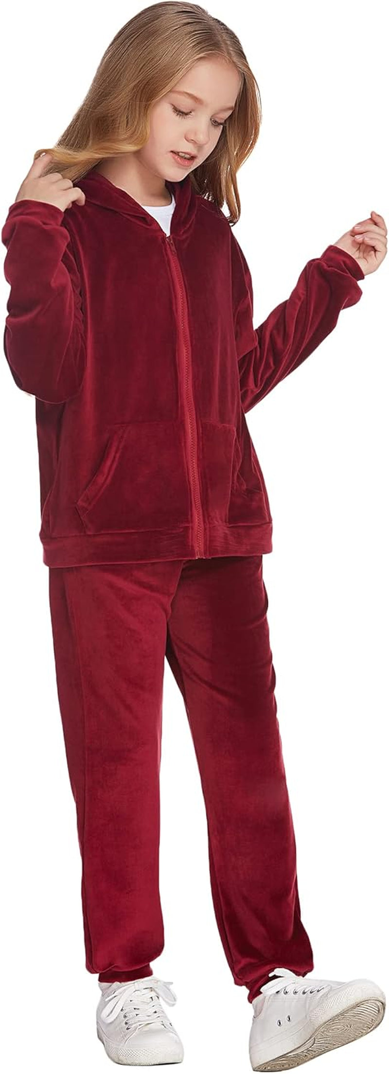 Sweatsuits for Girls Tracksuit 2 Piece Outfits Velvet Velour Active Wear Zip-Up Hoodie Sweatpants Sweat Suits